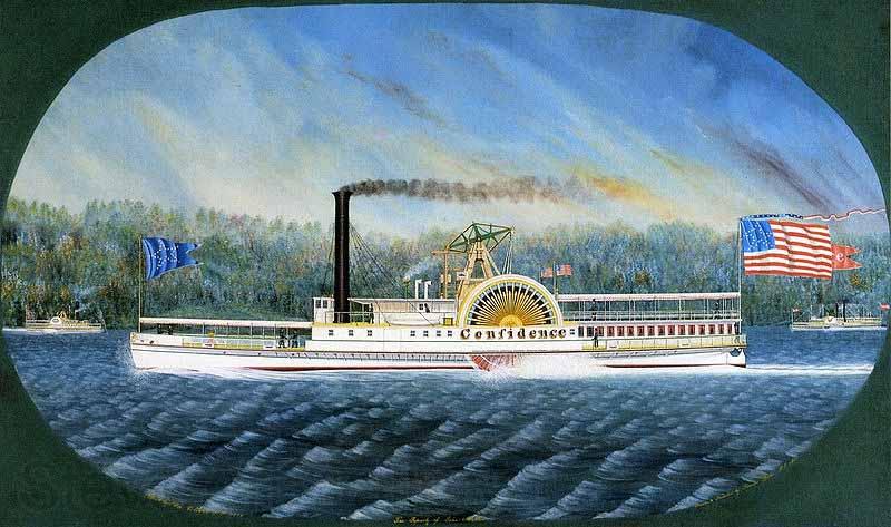 James Bard Confidence, Hudson River steamboat built 1849, later transferred to California Germany oil painting art